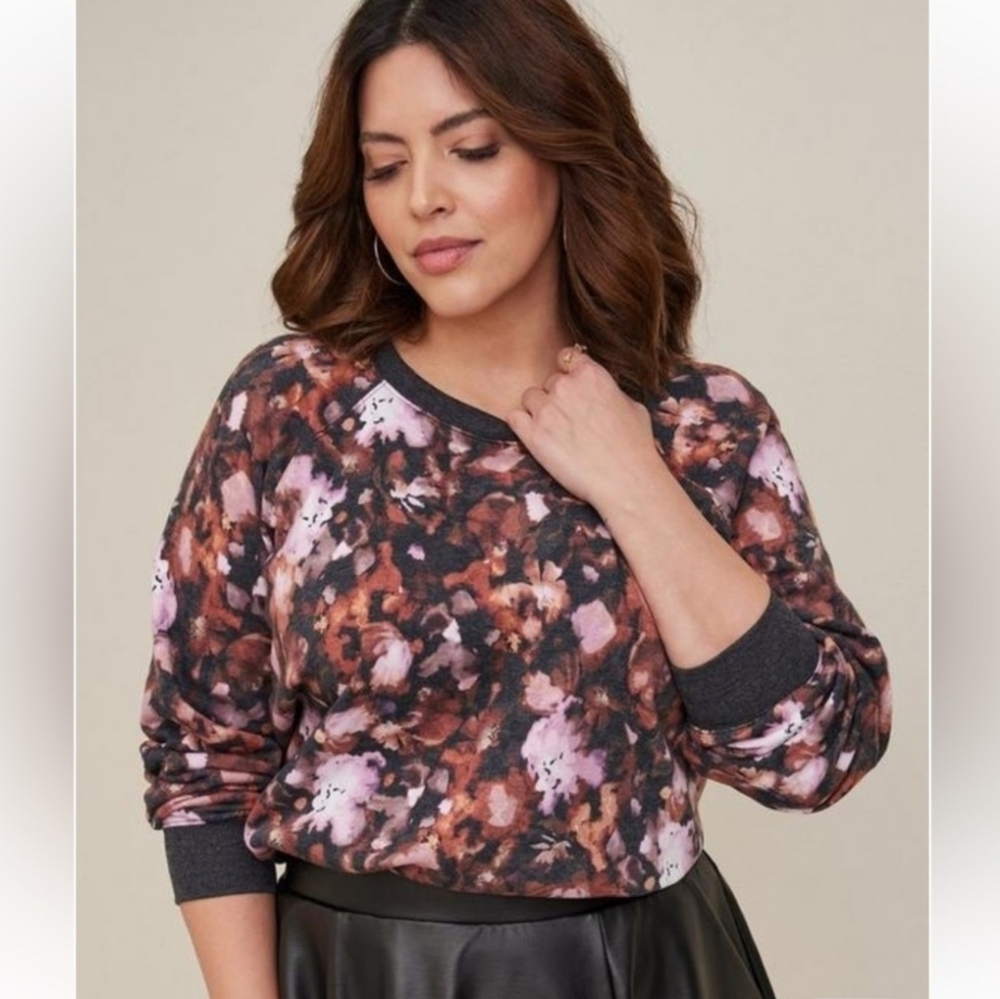 Torrid Floral Long Sleeve Crew Neck Pullover Sweater Size 3 - Picture 7 of 7